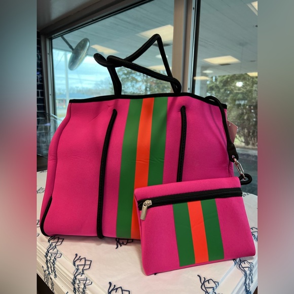 - Parker & Hyde - Pink with Red & Green Stripe adjusts size. - Picture 7 of 8